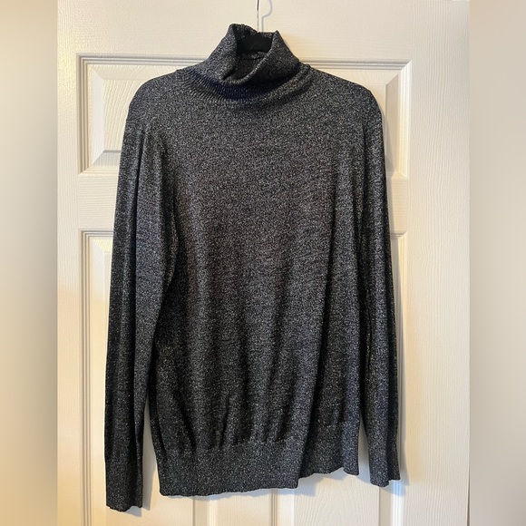 Long Tall Sally Black/Silver metallic XLT/14-16T turtleneck sweater - Picture 1 of 2